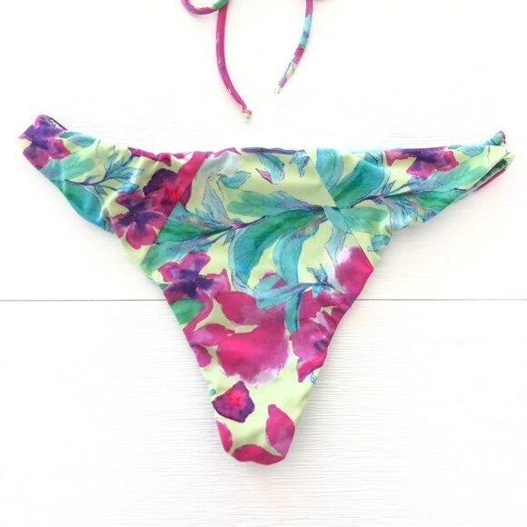 Floral Bikini Lace Up Tank Top With Cheeky Bottom 2-Piece Swimwear Green Pink S - Picture 5 of 7